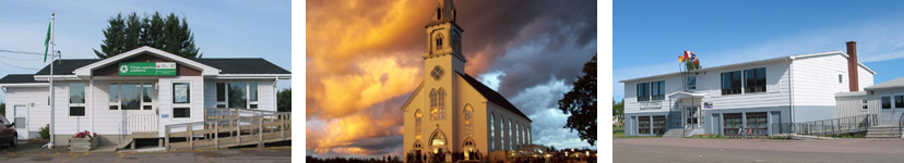 Caisse Populaire, église et école d'Acadieville